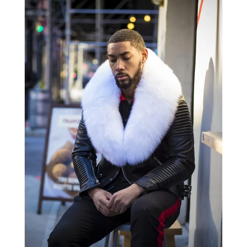 MEN BLACK- BIKER RIBBLES WITH WHITE FOX FUR
