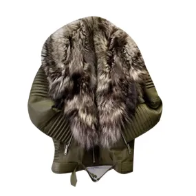 MEN GREEN- BIKER RIBBLES WITH CRYSTAL FOX FUR