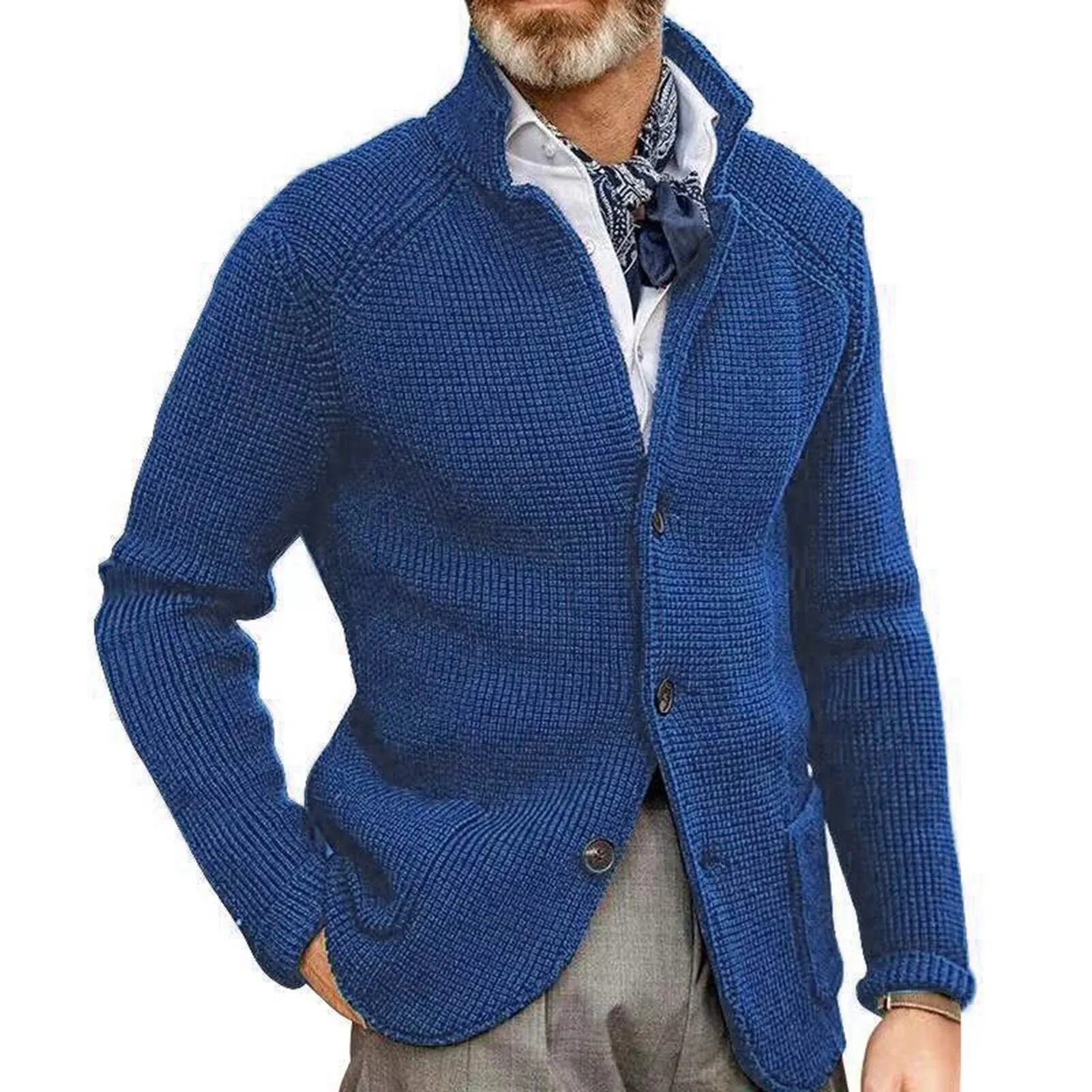 Men Sweater Coat Lapel Solid Color Long Sleeves Pockets Single-breasted sweatshirt