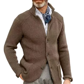 Men Sweater Coat Lapel Solid Color Long Sleeves Pockets Single-breasted sweatshirt