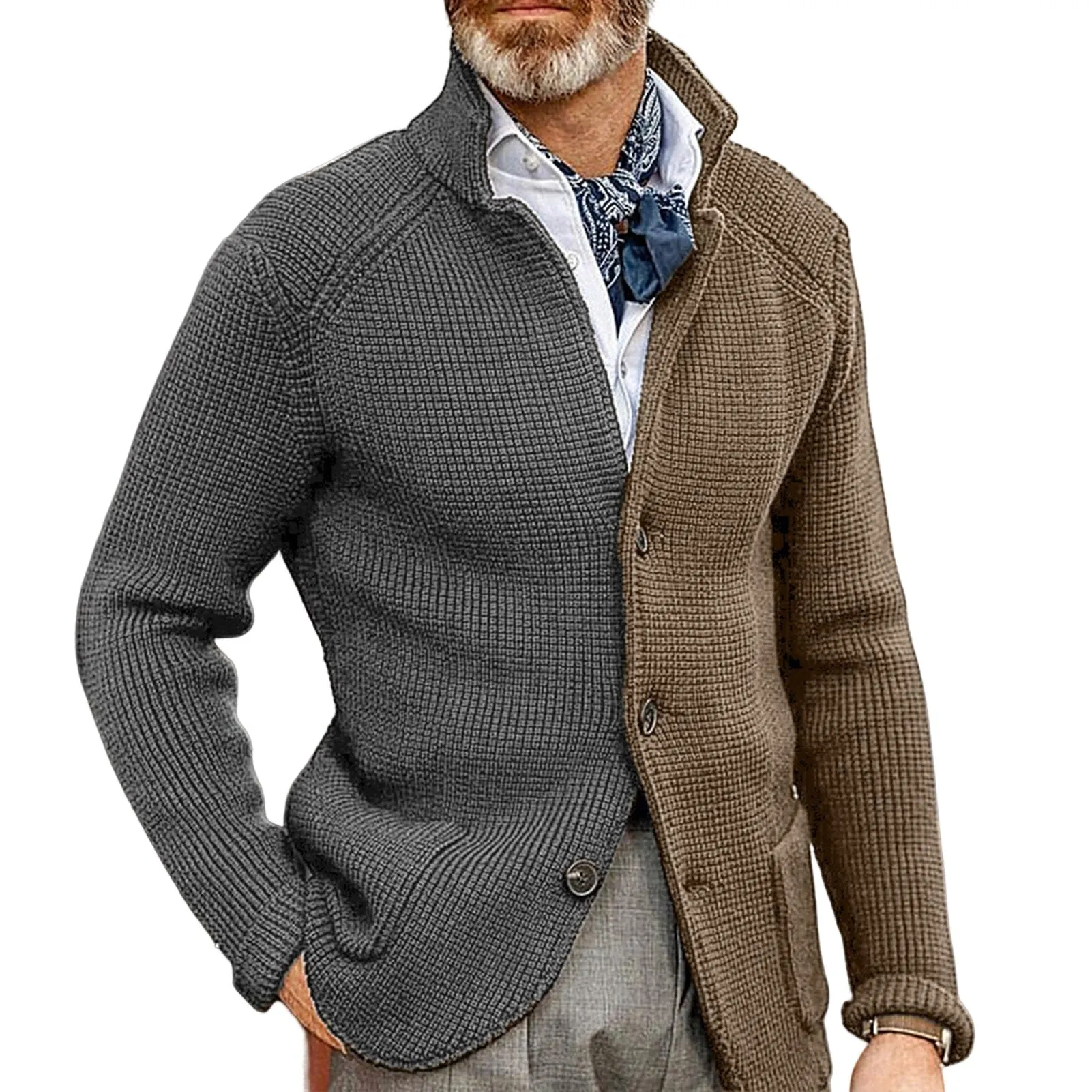 Men Sweater Coat Lapel Solid Color Long Sleeves Pockets Single-breasted sweatshirt