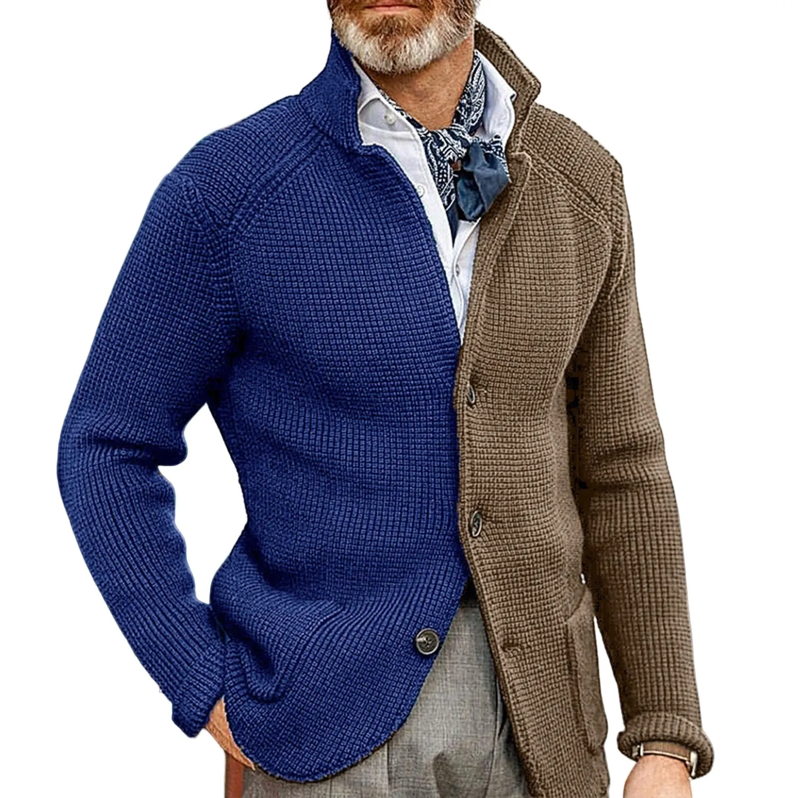 Men Sweater Coat Lapel Solid Color Long Sleeves Pockets Single-breasted sweatshirt