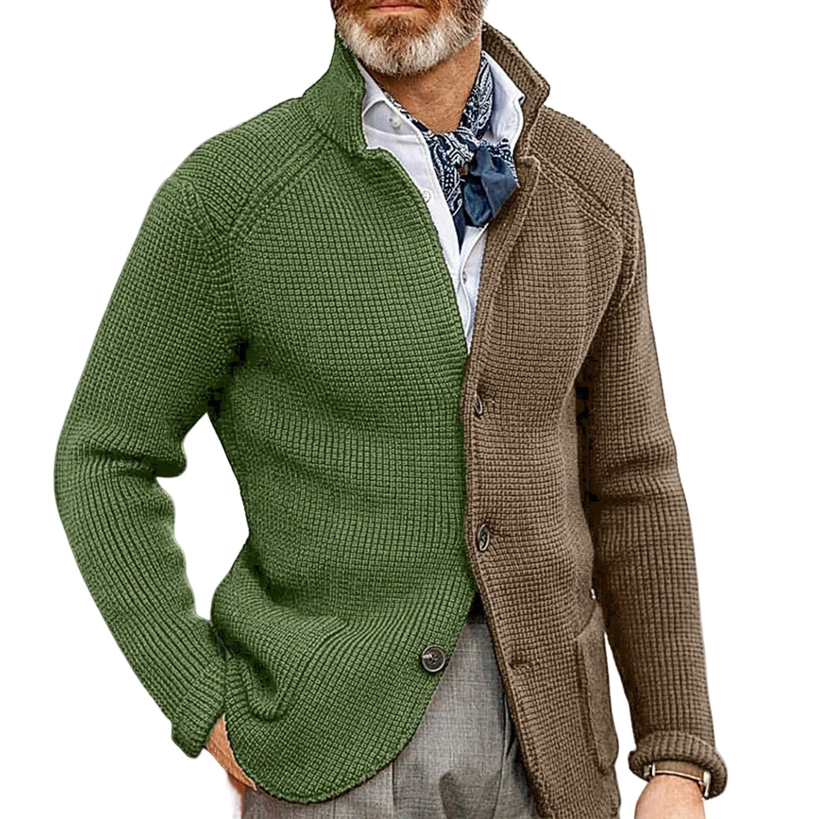 Men Sweater Coat Lapel Solid Color Long Sleeves Pockets Single-breasted sweatshirt