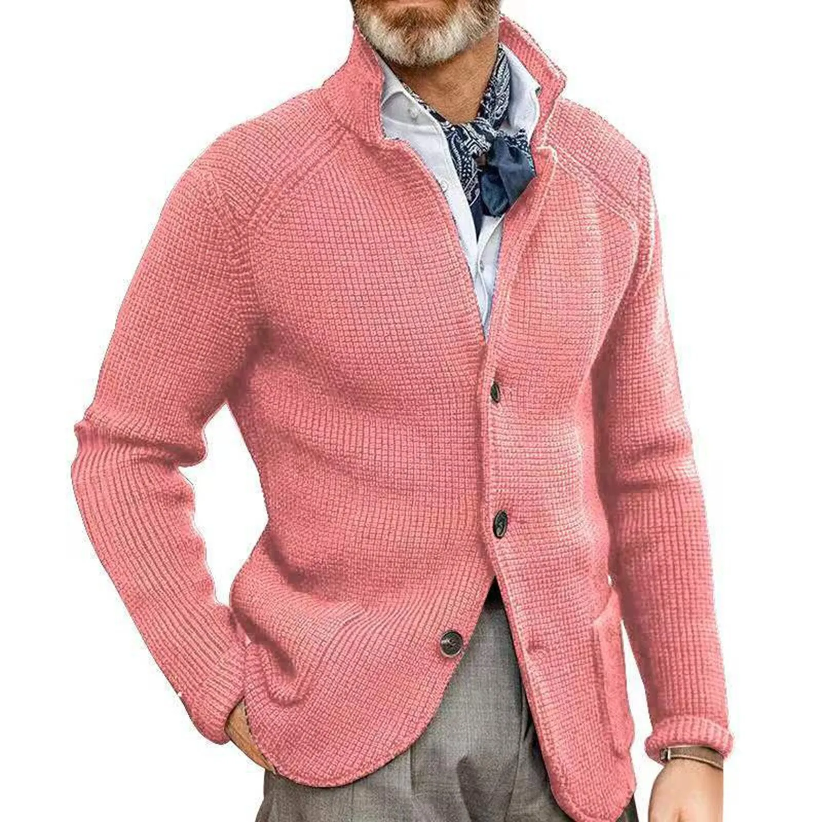 Men Sweater Coat Lapel Solid Color Long Sleeves Pockets Single-breasted sweatshirt
