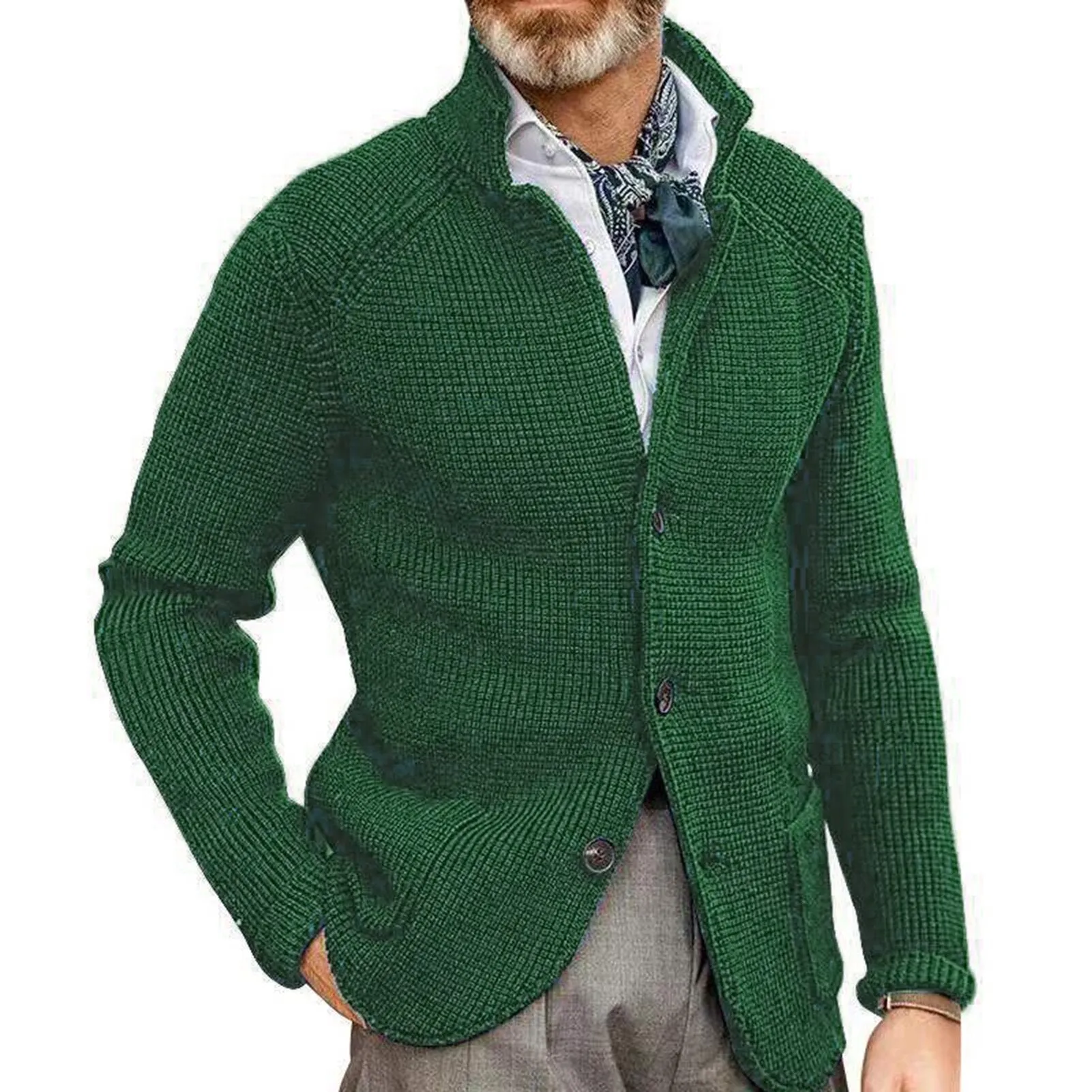 Men Sweater Coat Lapel Solid Color Long Sleeves Pockets Single-breasted sweatshirt
