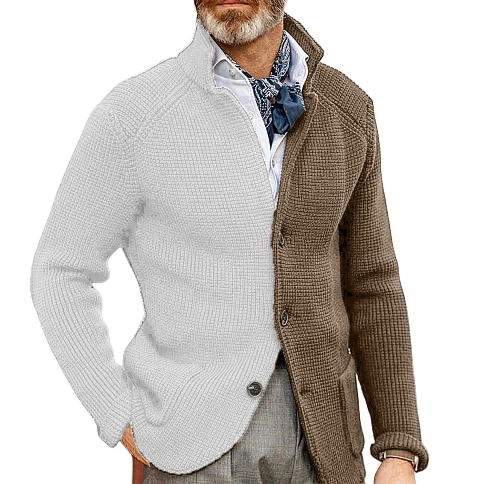 Men Sweater Coat Lapel Solid Color Long Sleeves Pockets Single-breasted sweatshirt