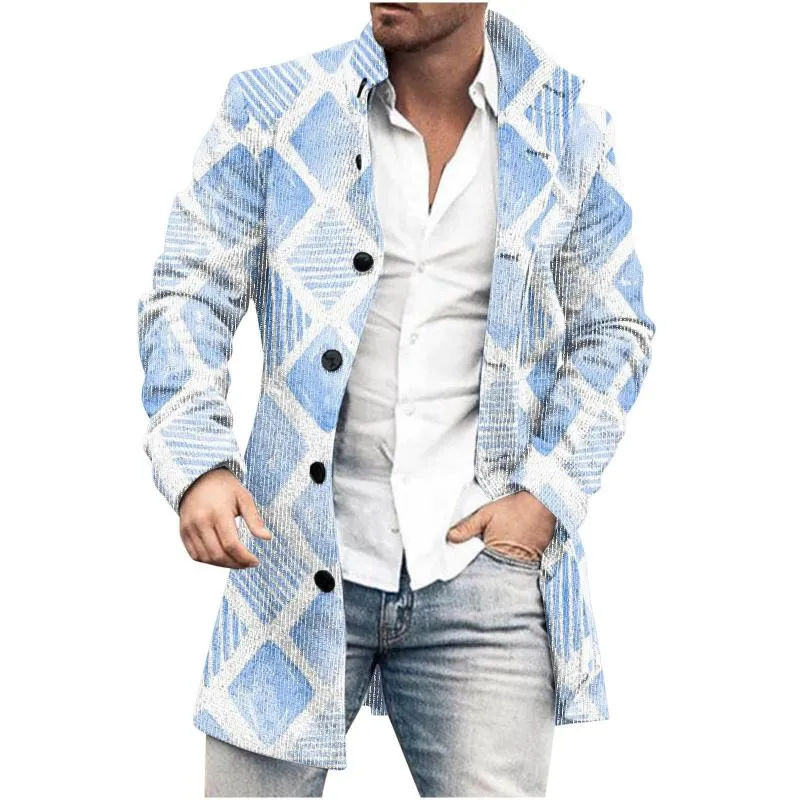 Men's Mid-Length Plaid Print Casual Coat 30479050L