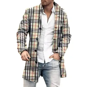 Men's Mid-Length Plaid Print Casual Coat 42483138L