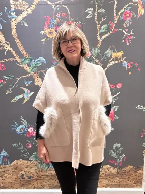 Mitchie's Matchings POYU13 Zip-Up Knit Cape w/ Fox Trim Pockets