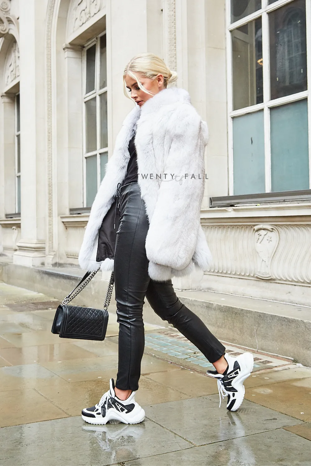 Natural Fox Fur Coat with Full Pelt Fur Sleeves and Collar
