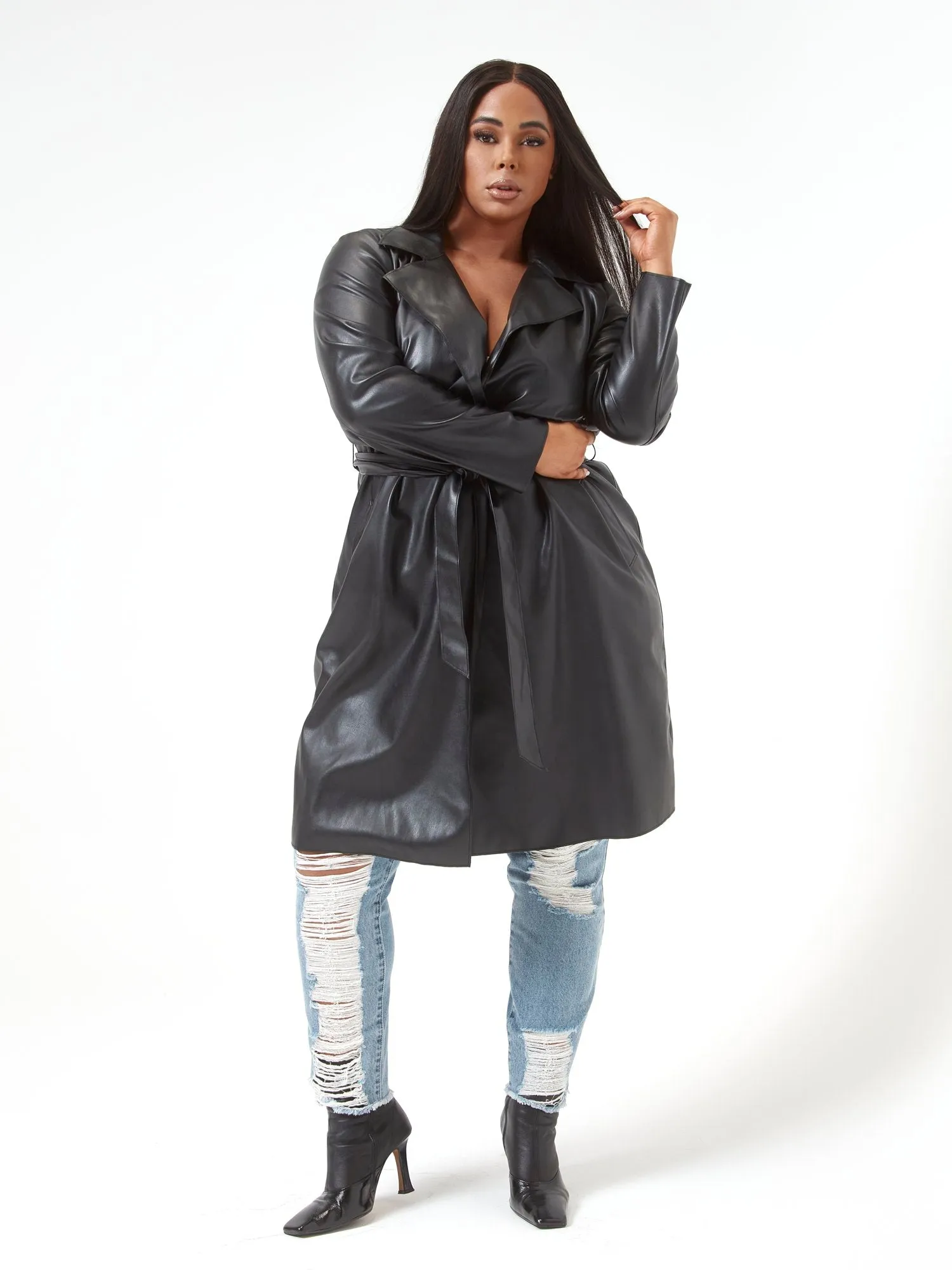 Nina Faux Leather Trench Coat