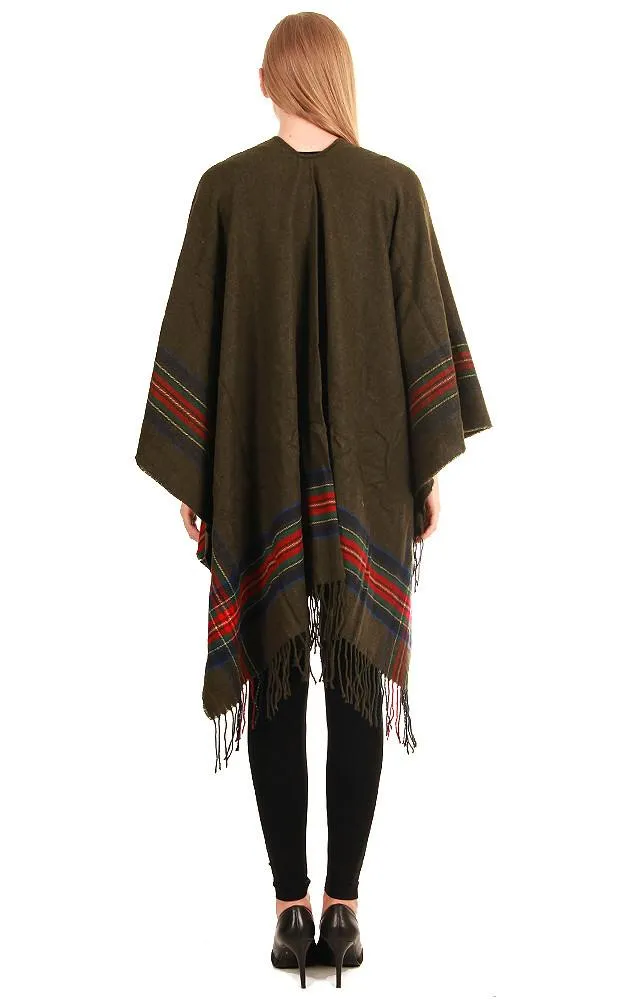 Olive W/Plaid Border Ruana