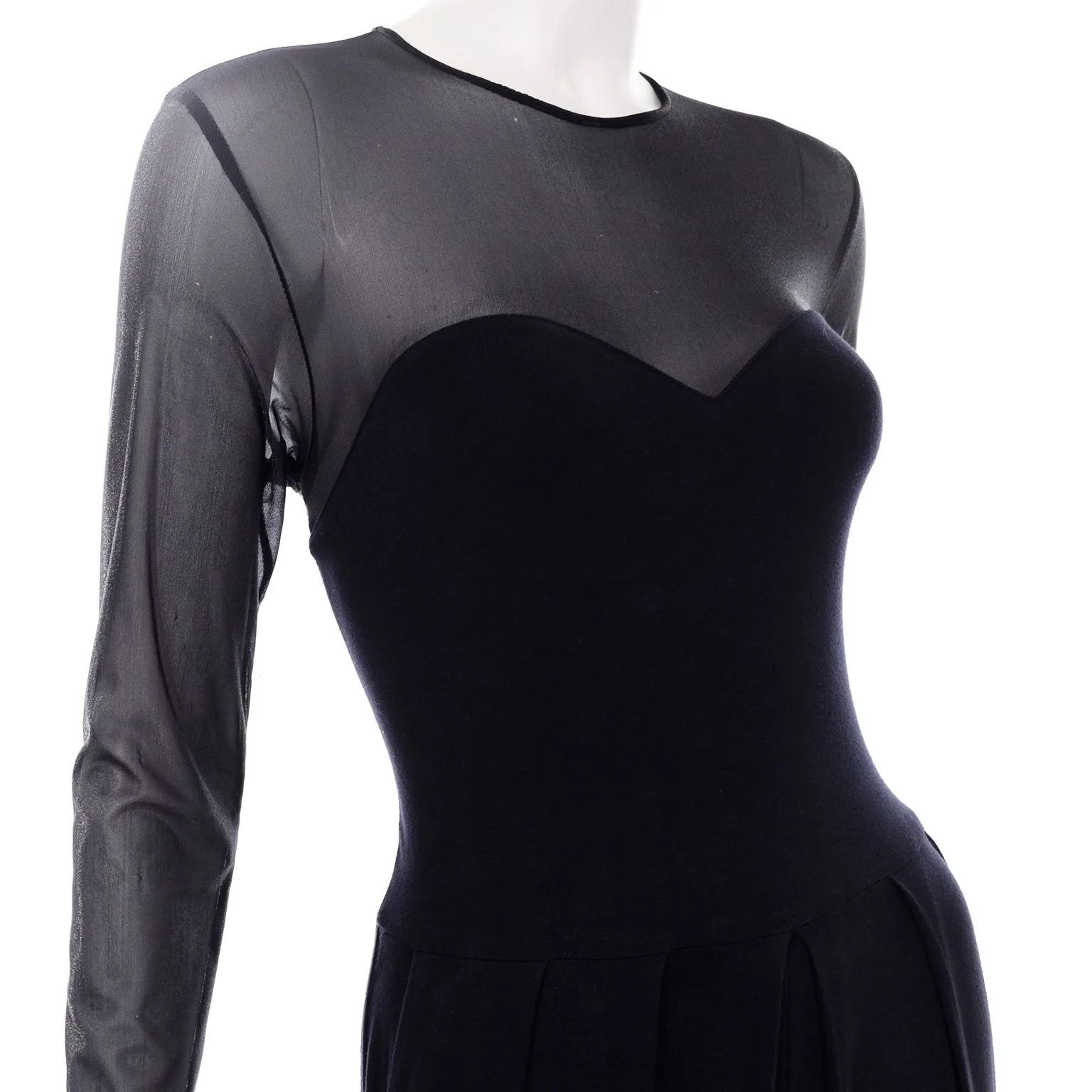 ON HOLD // Vintage 1990s Black Bodycon Stretch Catsuit Jumpsuit W Illusion Bodice