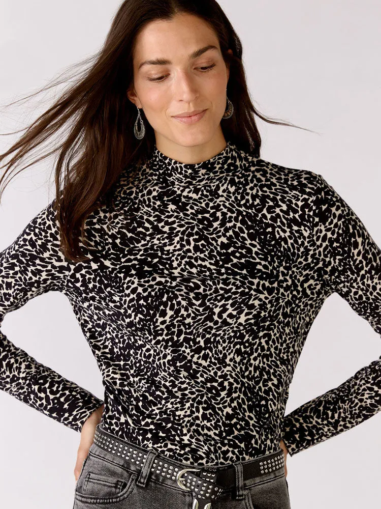 Oui Turtleneck Printed Shirt Black