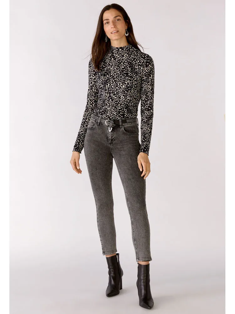 Oui Turtleneck Printed Shirt Black
