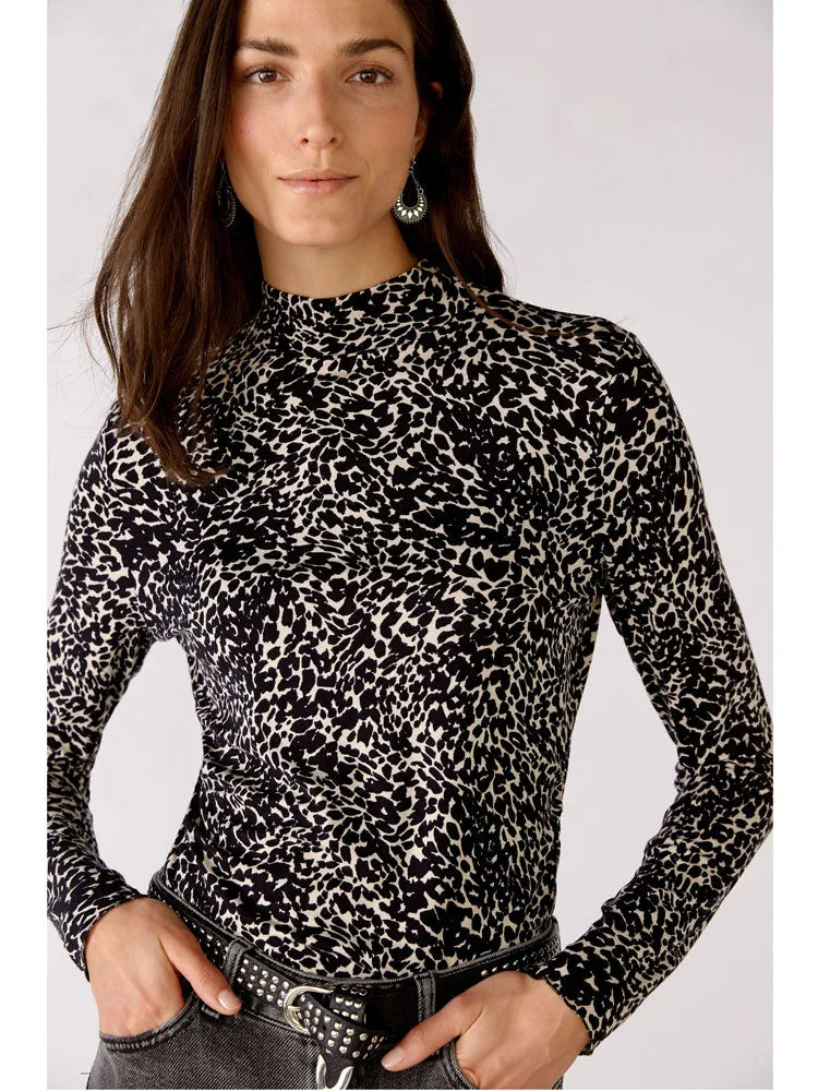 Oui Turtleneck Printed Shirt Black