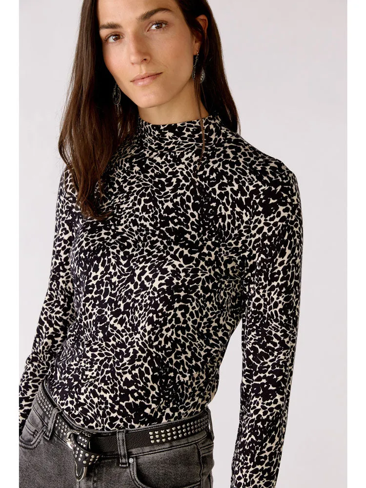 Oui Turtleneck Printed Shirt Black