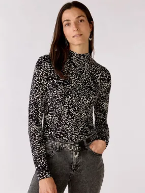 Oui Turtleneck Printed Shirt Black
