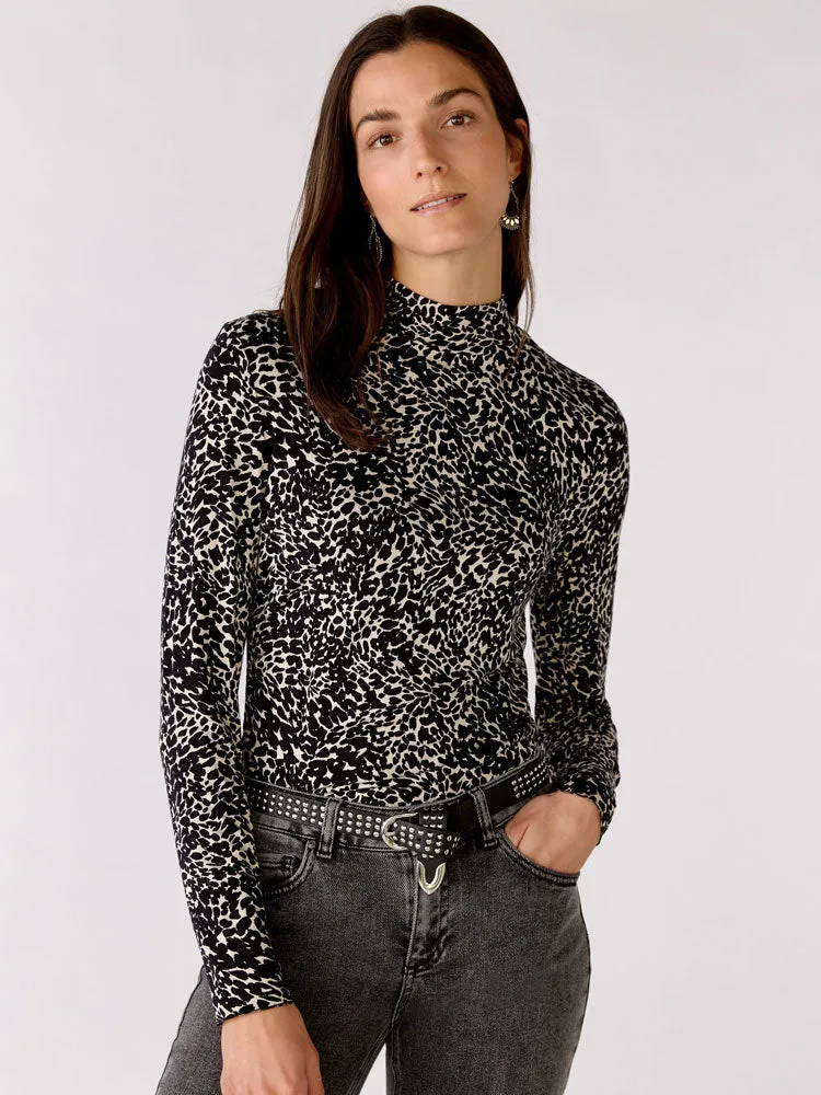 Oui Turtleneck Printed Shirt Black