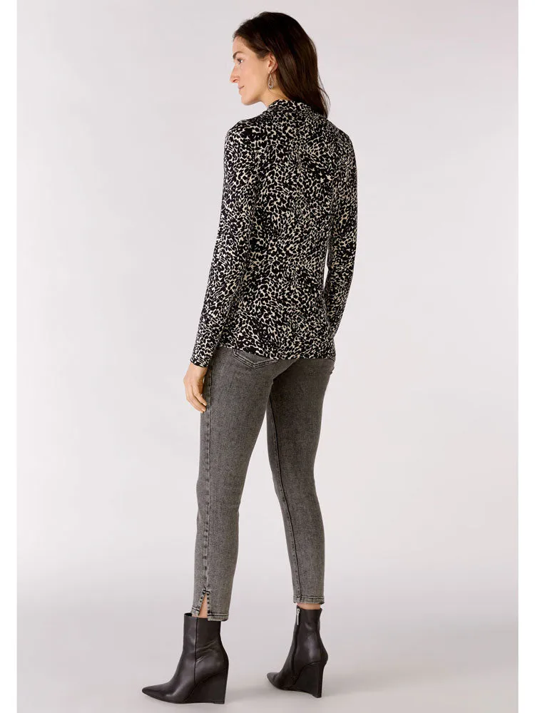Oui Turtleneck Printed Shirt Black