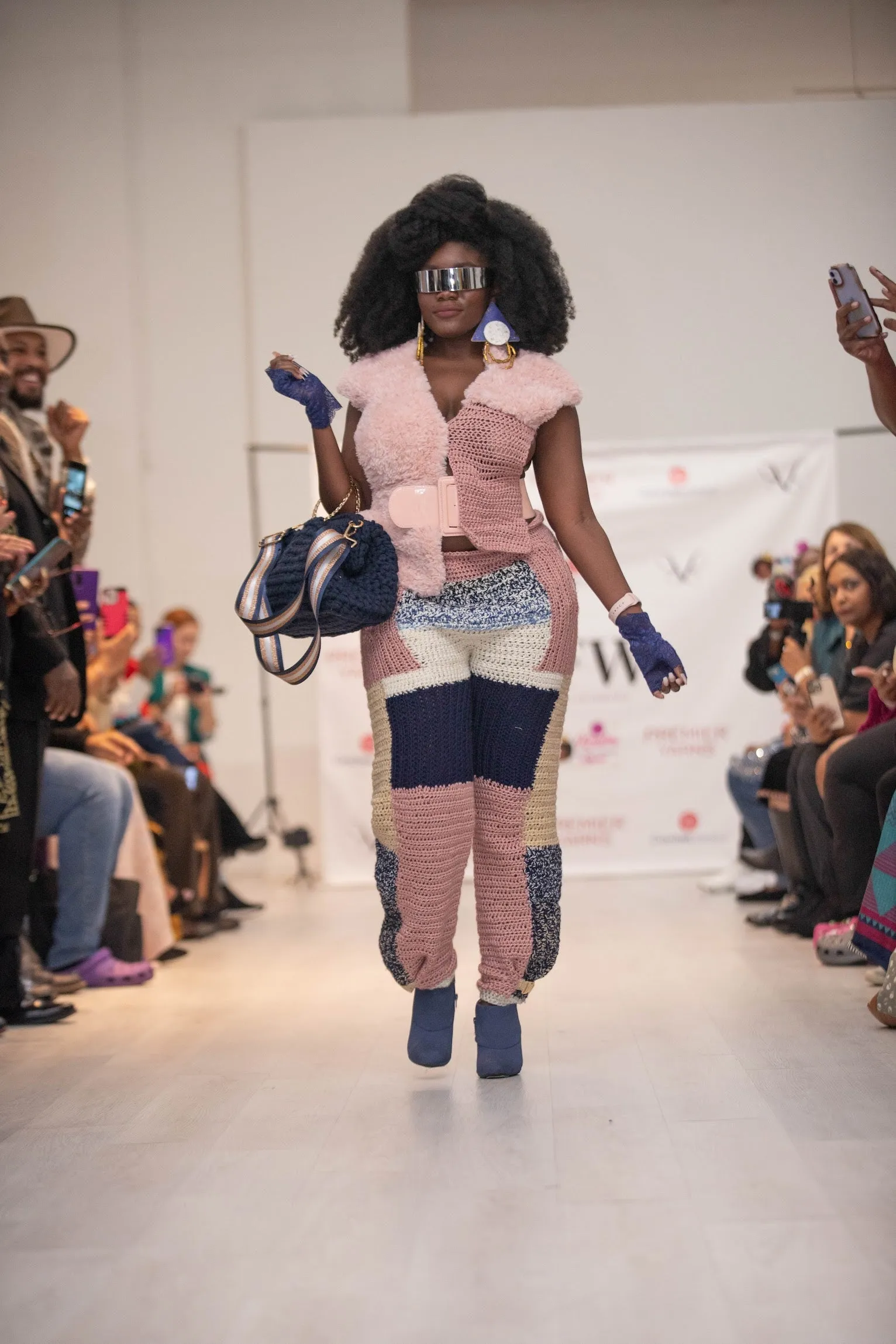 Patchwork cargo crochet pants, couture crochet pants, couture cargos & vest sample