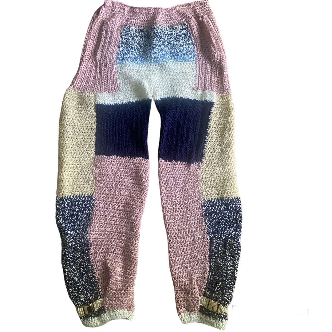 Patchwork cargo crochet pants, couture crochet pants, couture cargos & vest sample