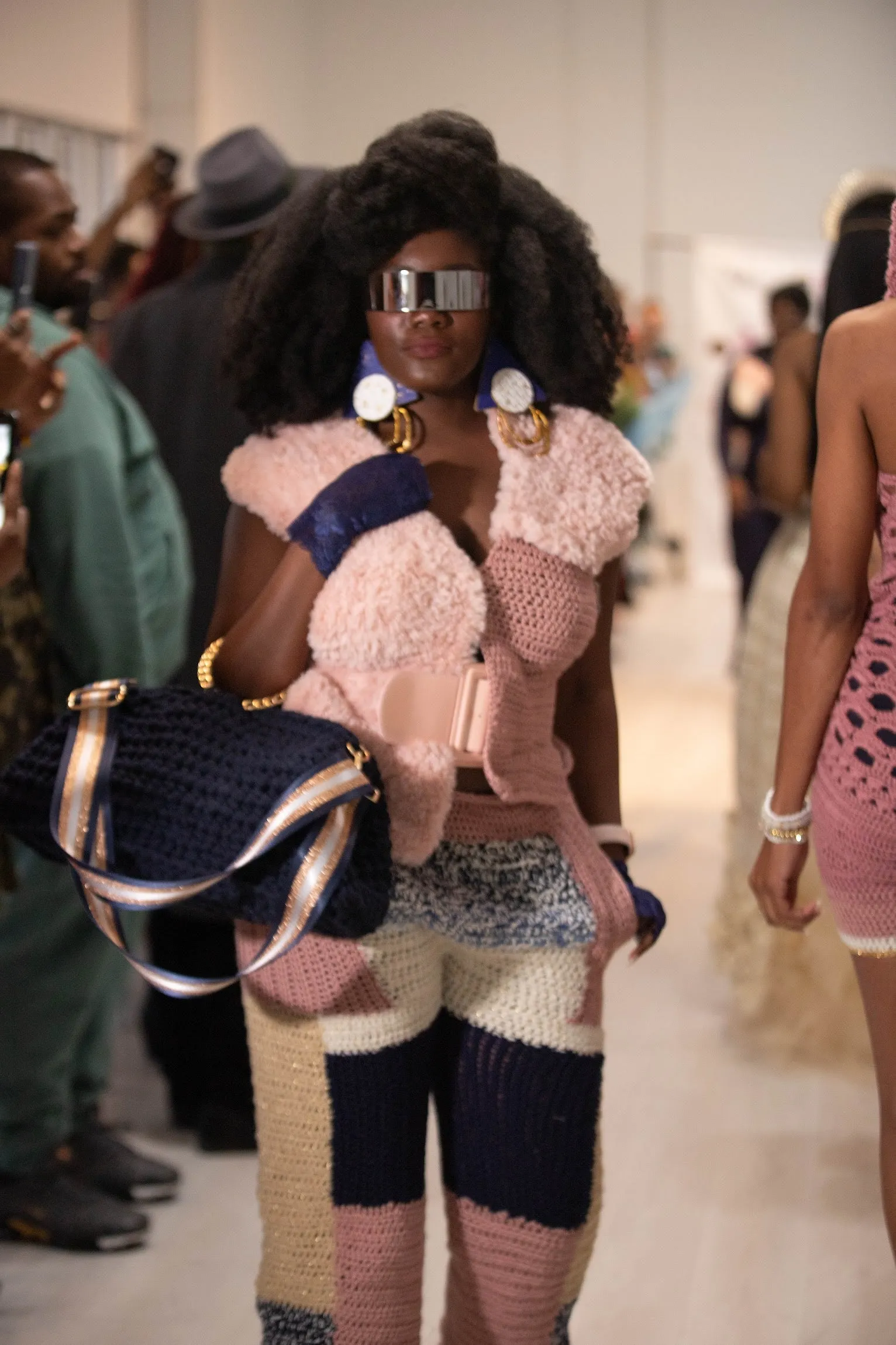 Patchwork cargo crochet pants, couture crochet pants, couture cargos & vest sample