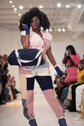 Patchwork cargo crochet pants, couture crochet pants, couture cargos & vest sample