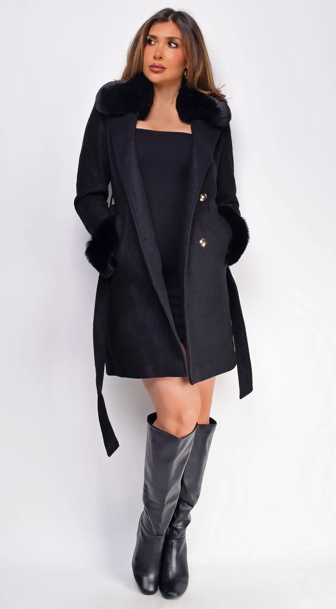 Polina Black Fur Coat