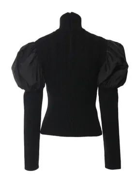 Pre Order:  Spliced Bubble Sleeve Turtleneck Slim Knitted Top