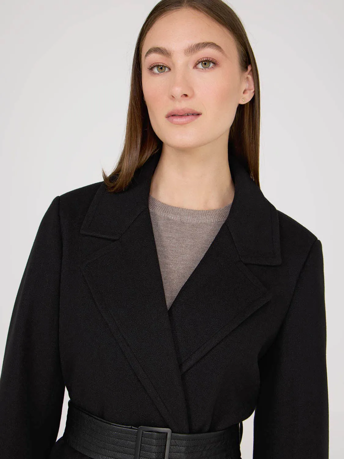 Removable Faux Fur Collar Wrap Coat