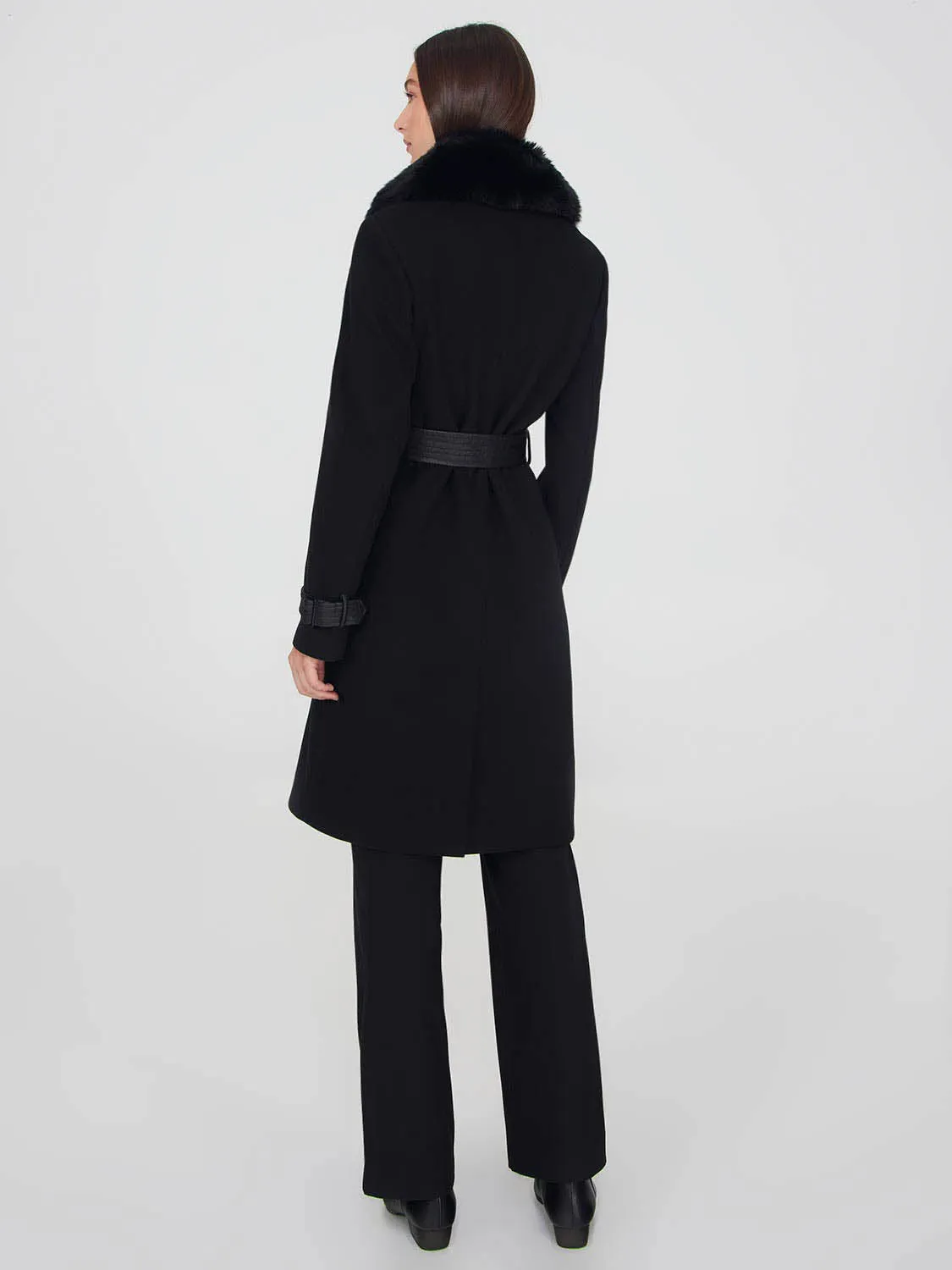 Removable Faux Fur Collar Wrap Coat