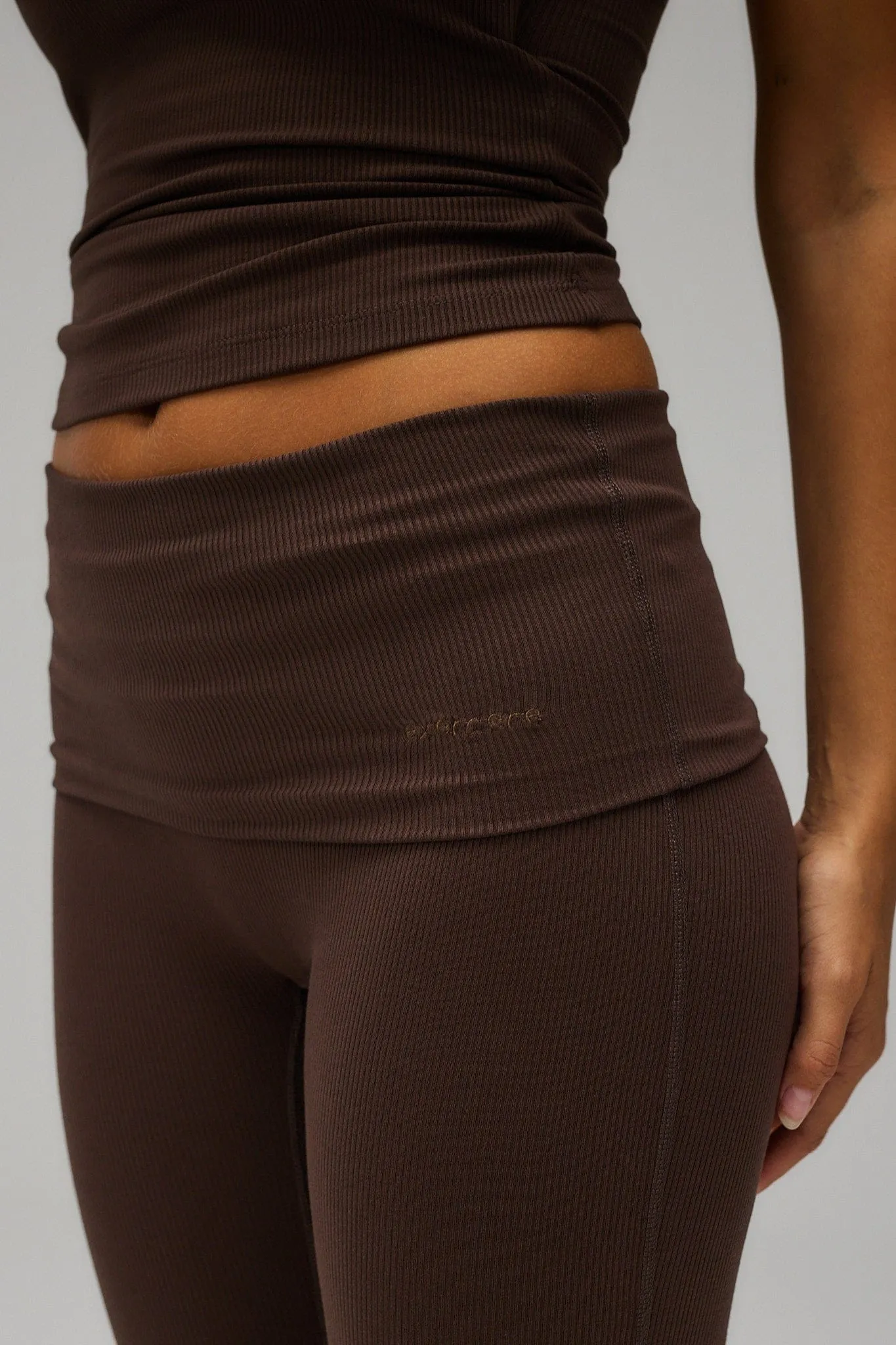 Rib Fold Over Pants - Pecan Brown