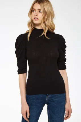 Ruched Short Sleeve Mock Neck Top