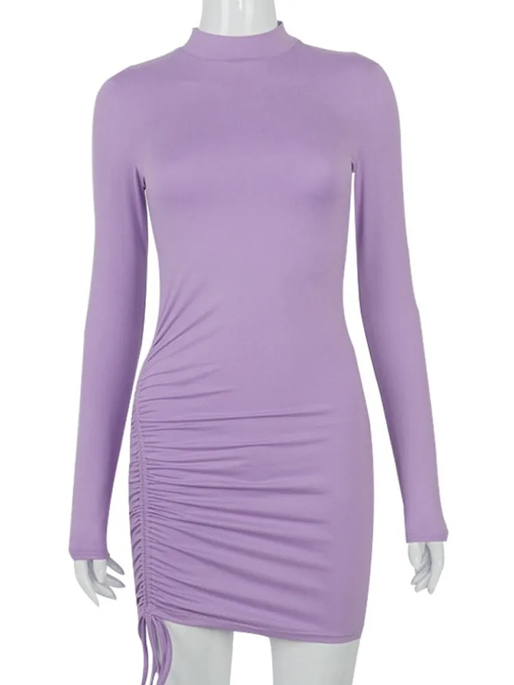 Ruched Turtleneck Bodycon Dress /Autumn Chic in Black