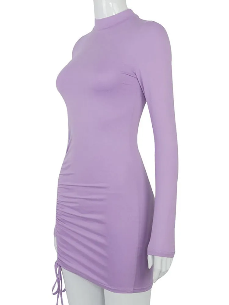 Ruched Turtleneck Bodycon Dress /Autumn Chic in Black