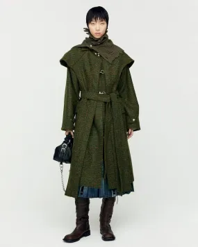 SCARF DOUBLE-LAYERED COAT awa662w(GREEN)