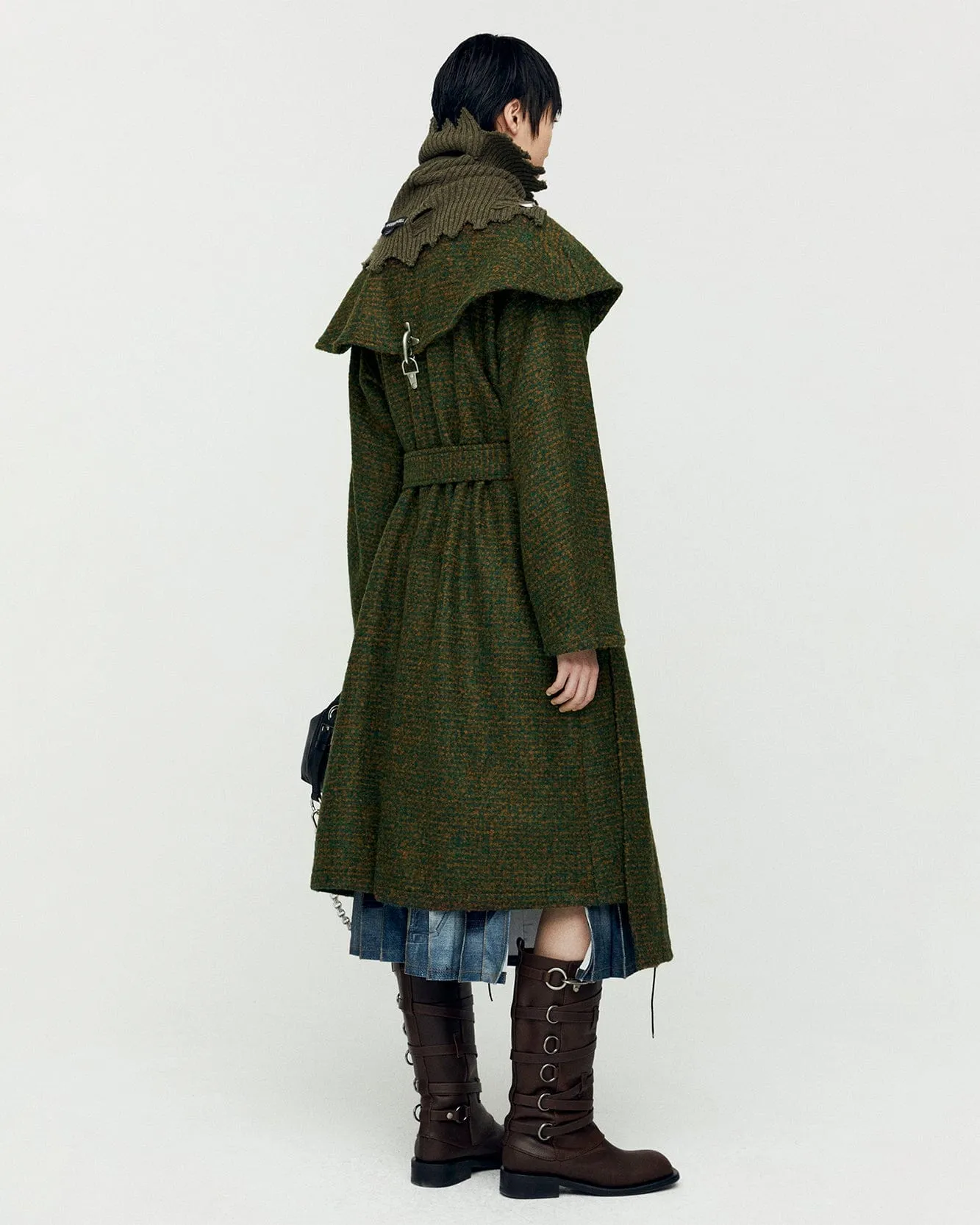 SCARF DOUBLE-LAYERED COAT awa662w(GREEN)