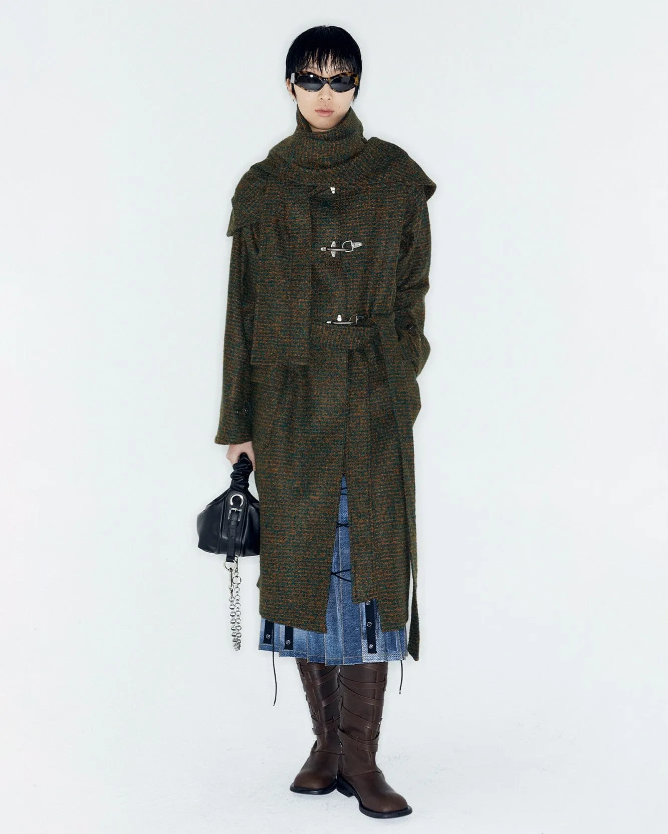 SCARF DOUBLE-LAYERED COAT awa662w(GREEN)