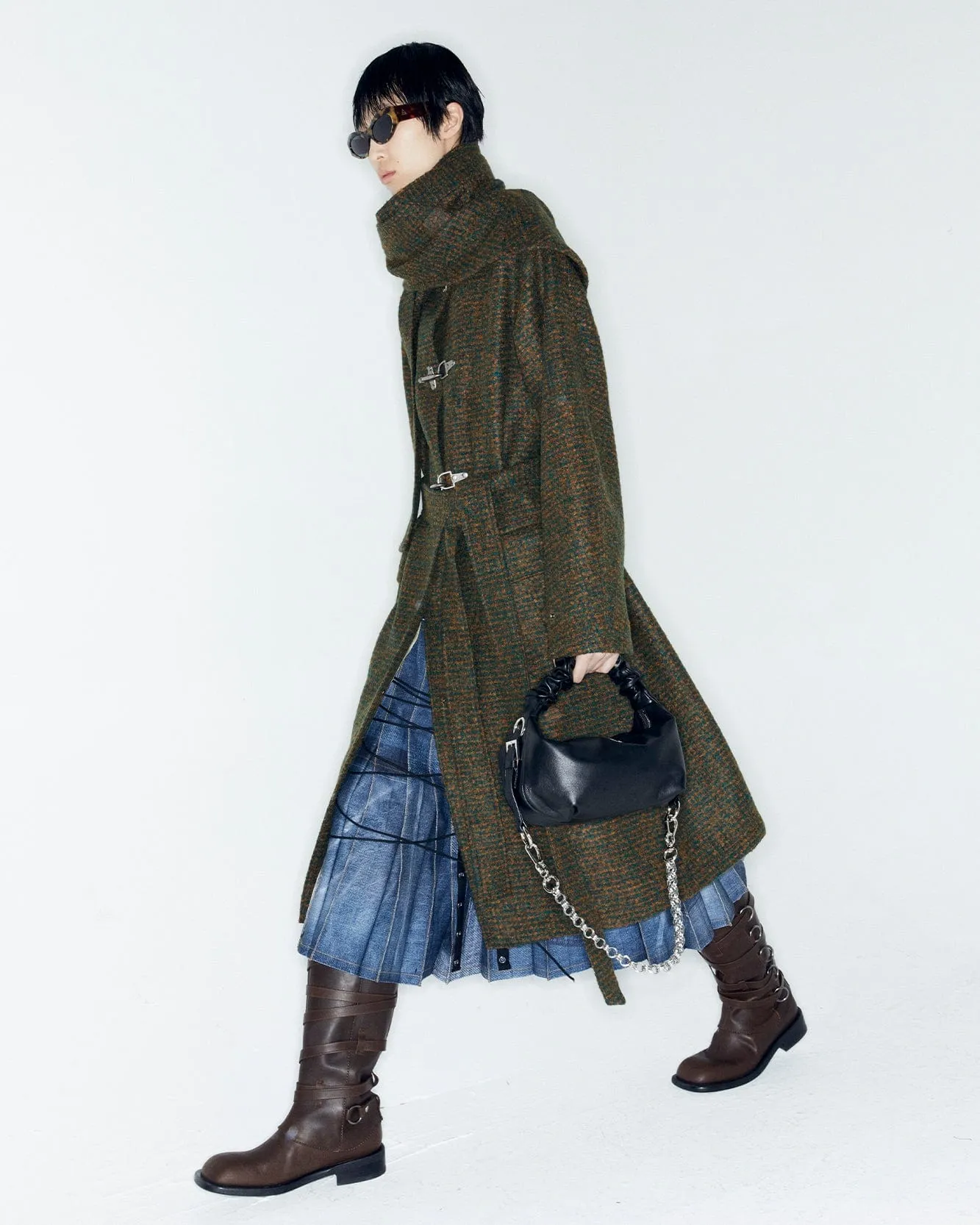 SCARF DOUBLE-LAYERED COAT awa662w(GREEN)