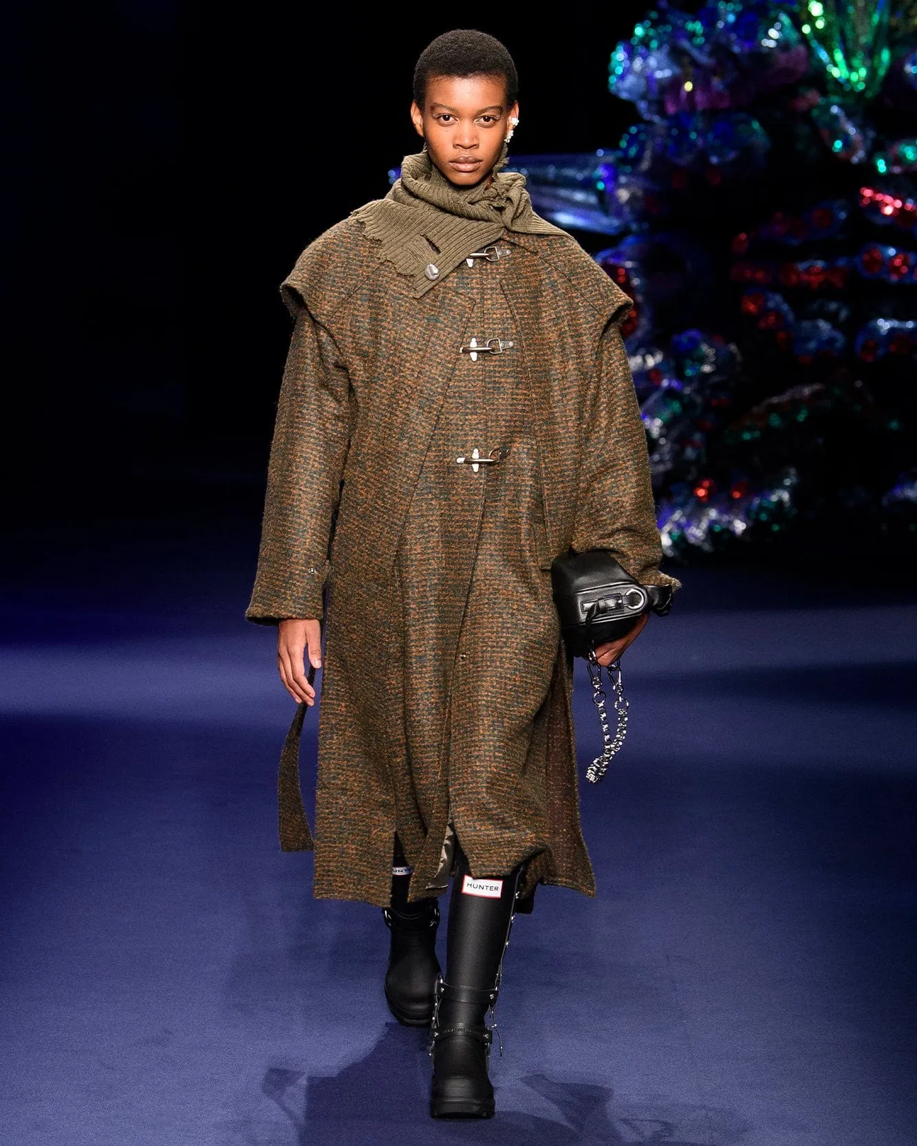 SCARF DOUBLE-LAYERED COAT awa662w(GREEN)
