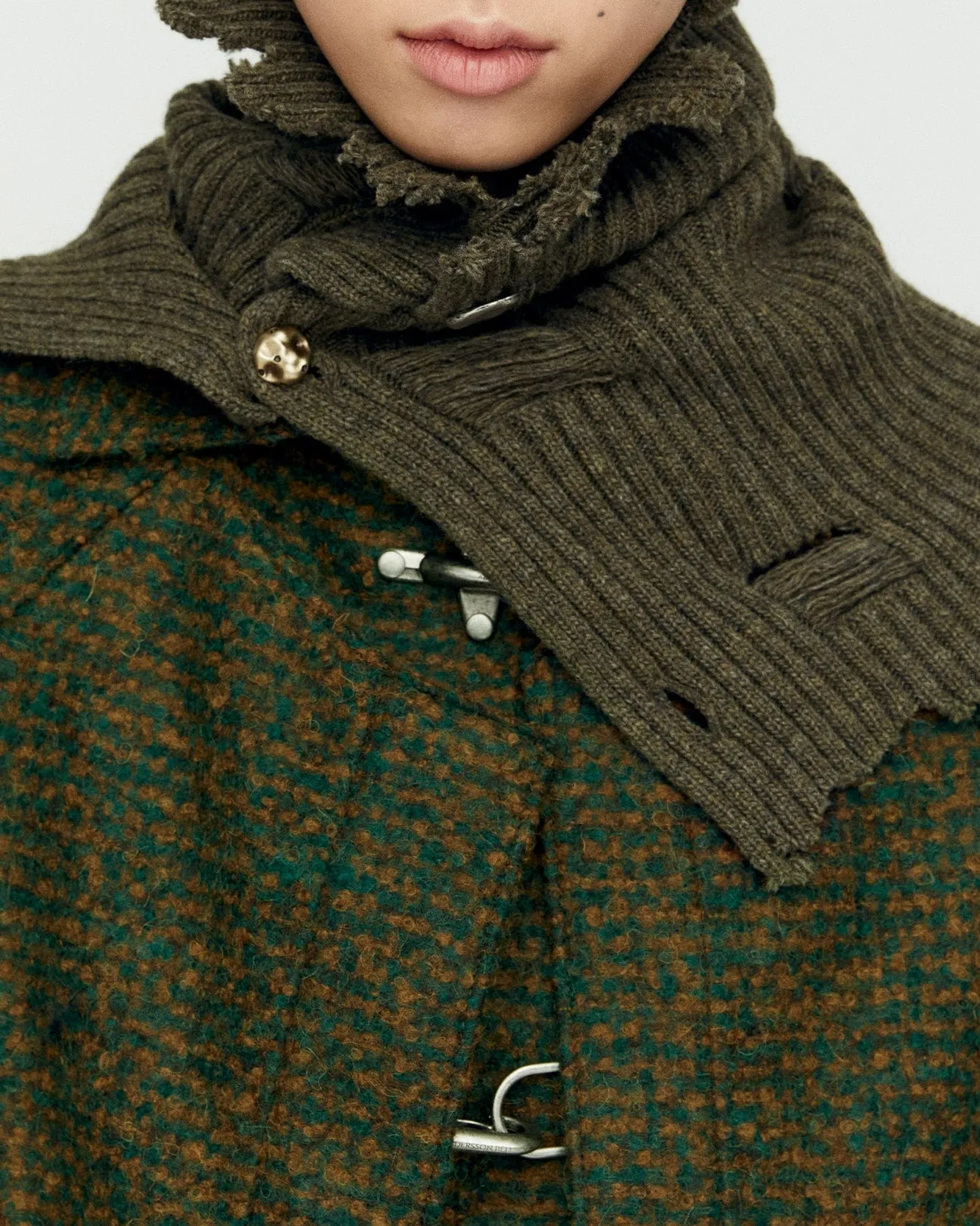 SCARF DOUBLE-LAYERED COAT awa662w(GREEN)