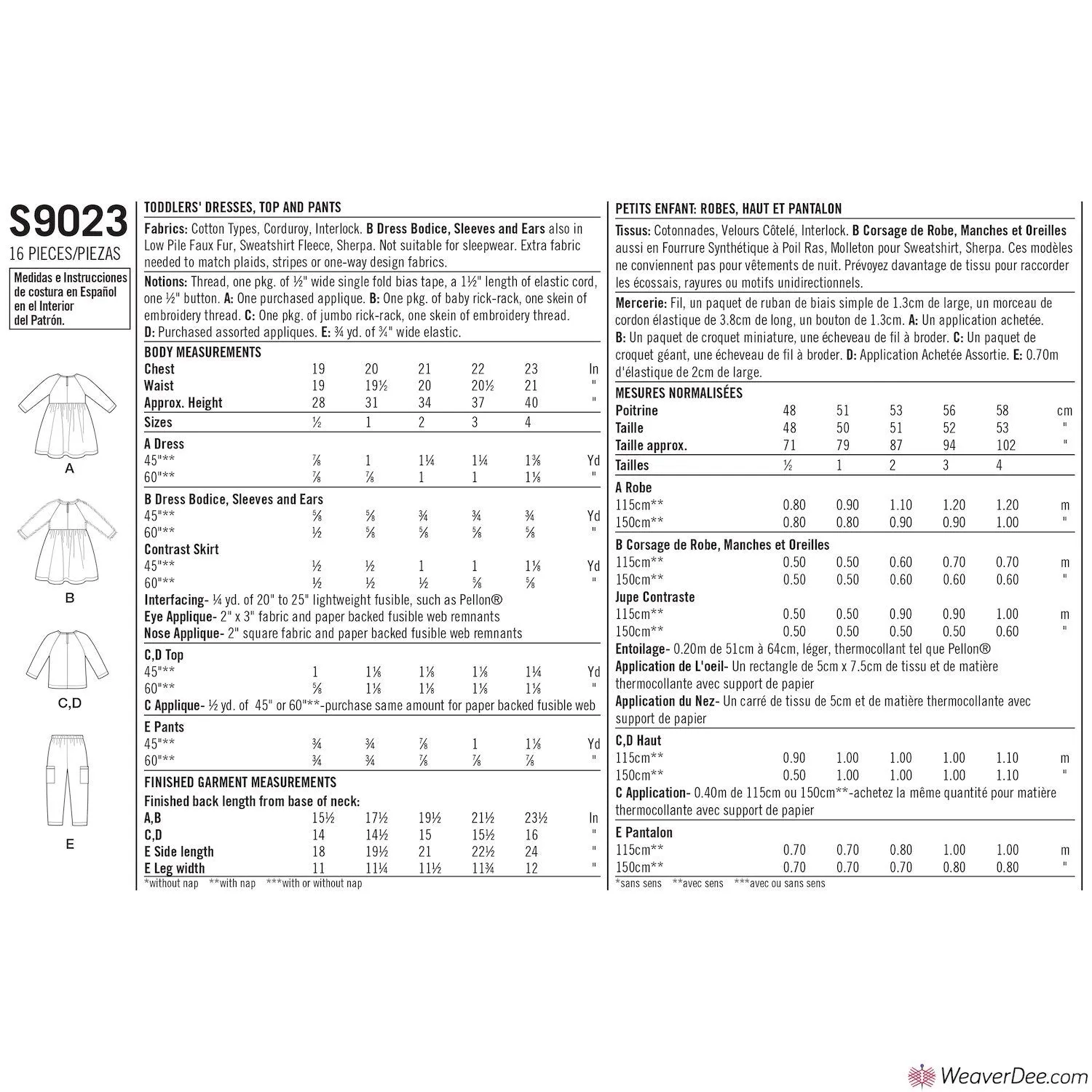 Simplicity Pattern S9023 Toddlers' Dresses, Top & Pants