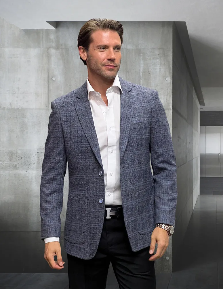 Single Jacket, Sports Coat. 100% Wool & Cashmere Italian Fabric. Super 180\'S| TROPEZ| Indigo
