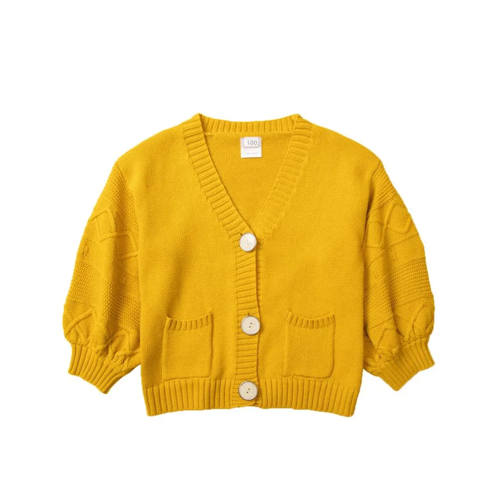 Spring and Autumn Girls' Coat Yellow Single Breasted Long Sleeve Top Wholesale Girls Clothes