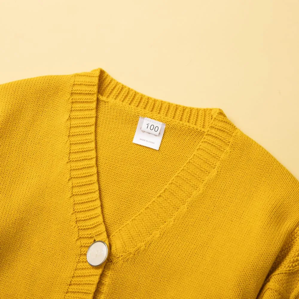 Spring and Autumn Girls' Coat Yellow Single Breasted Long Sleeve Top Wholesale Girls Clothes