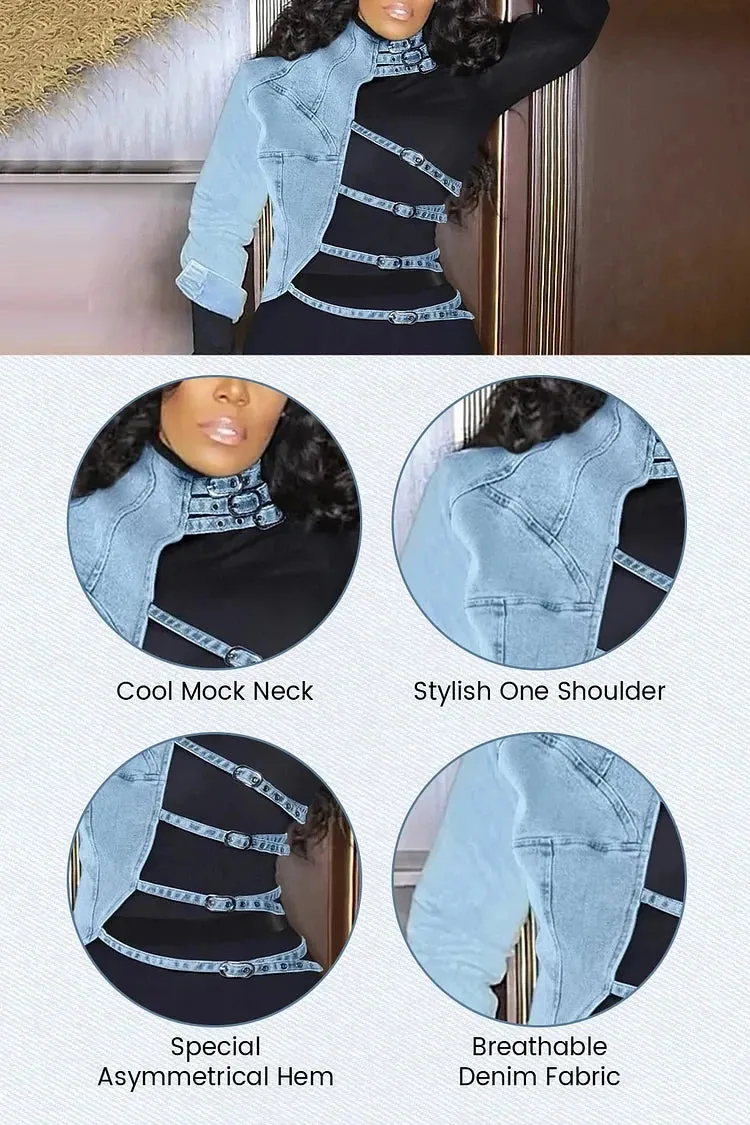 TEEK - Plus Size Denim One Shoulder Top