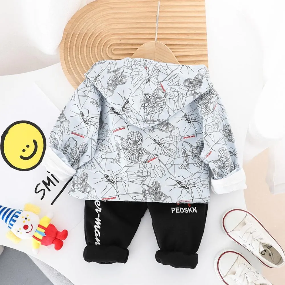 Three-piece Set Boys Spring And Autumn Western Style Cartoon Hooded Clothes Wholesale Baby Boy Clothes