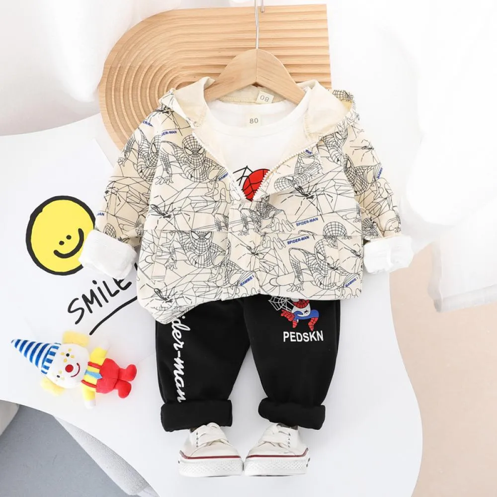 Three-piece Set Boys Spring And Autumn Western Style Cartoon Hooded Clothes Wholesale Baby Boy Clothes