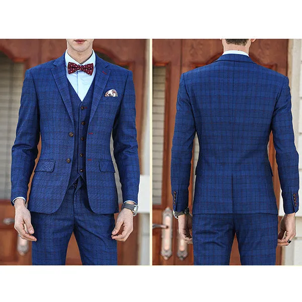 Three Pieces British Style Slim Blazers for Men Plus Size Blue Wedding Formal
